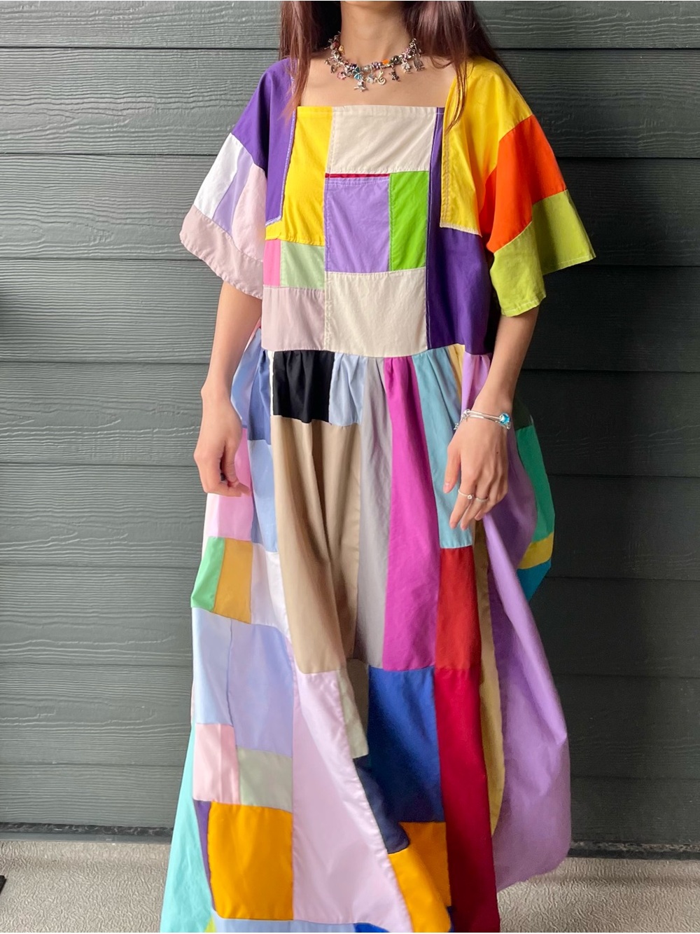 Handmade Quilted Patchwork Colorblock Dress SKU 08121 - Picture 9 of 16